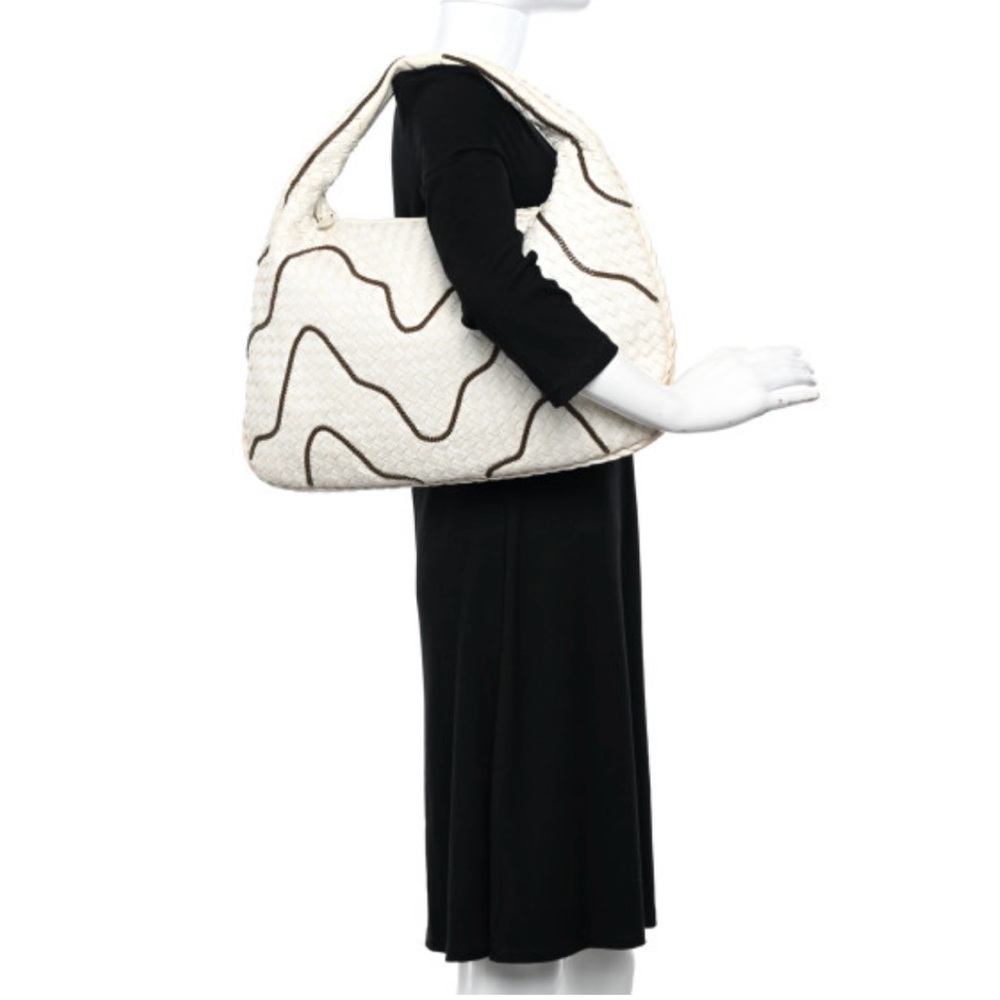 Authentic Bottega Veneta white Napa intrecciato hobo bag purse chain HTF rare